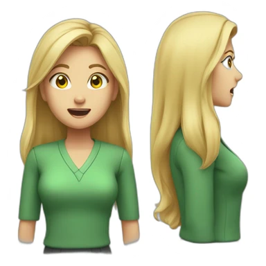 woman teacher long blonde hair green shirt no glasses yelling sticker