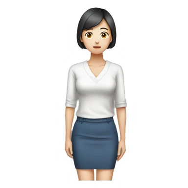 Hands on waist, Korean woman, sad expression, slim person sticker