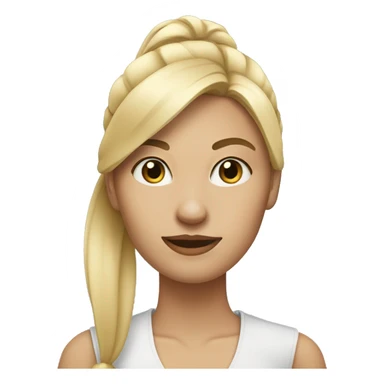 blonde woman with straight hair in ponytail with her finger horizontal under her nose  sticker