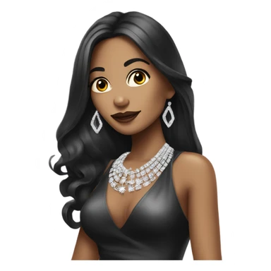 glam rich girl with diamonds on her handbag with black long hair sticker