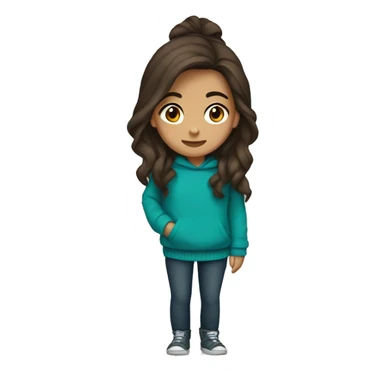 teenage girl, hispanic, long brown hair, brown eyes, teal sweater, winter sticker