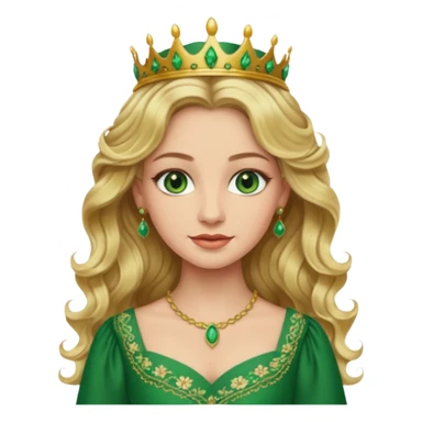 Queen, blonde wavy hair, green eyes, long green dress sticker