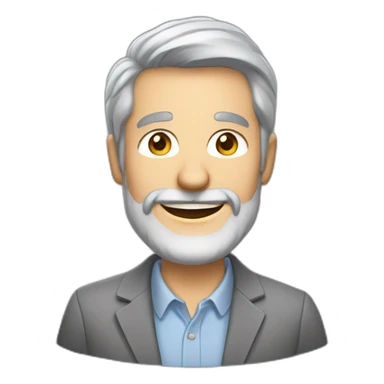 grey haired man, in grey casual suit, grey beard. smiling hard sticker