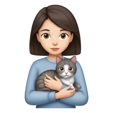 Dark Brown hair girl holding a grey cat sticker