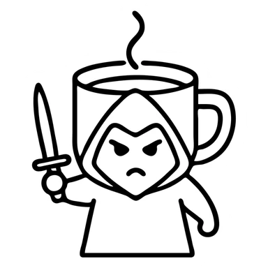 cappuccino assasino with a dramatic coffee cup sticker