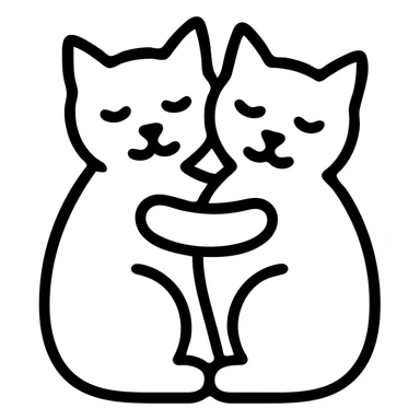 Two cats hugging each other, icon style, black outlines, no fill, simple and clean lines. sticker