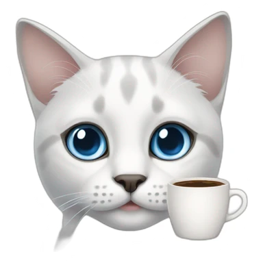 White grey-point blue eyes cat with coffee sticker