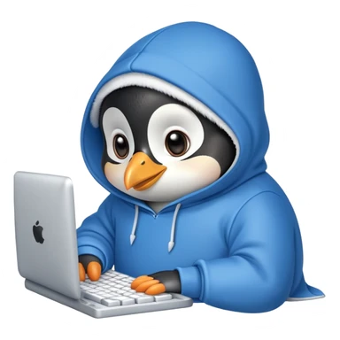 A cute penguin wearing a cozy hoodie typing on a computer keyboard sticker