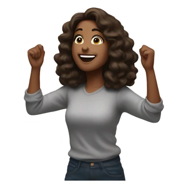 The brunette Rejoices with raised hands and fireworks sticker