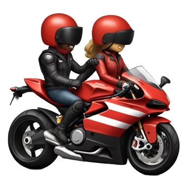 Biker couple wearing helmet , not showing face, in a red ducati 1098 motorcycle  sticker