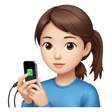  A chinese girl using a phone while charging sticker