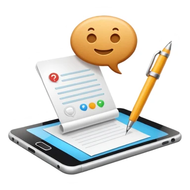 3D icon symbolizing writing a review and sharing opinions, food app context, single object, modern and clean style, soft lighting, isolated, no background sticker