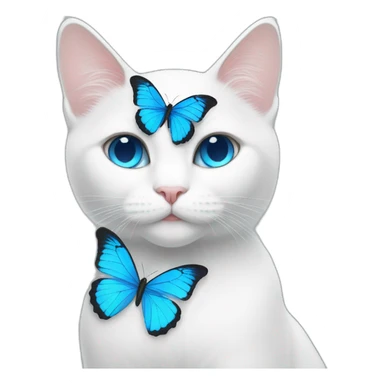 a white cat with blue butterfly wings inside her sticker