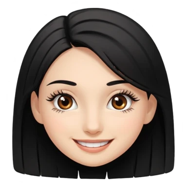 emoji of a black-haired girl smiling widely and showing her eyelashes, no text sticker