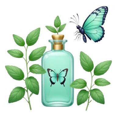 Minty perfume with mint plants, and butterfly, pastel aesthetic, pastelcore sticker