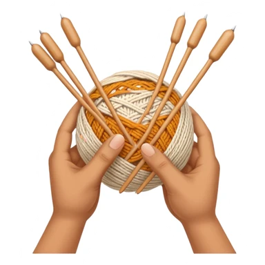 hands holding knitting needles with a ball of knitting thread (without a person's face) sticker