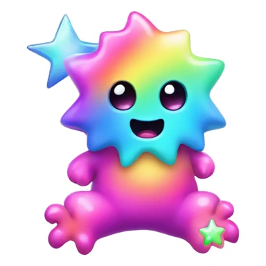 Kawaii rainbow neon baby monster with iridescent star sticker