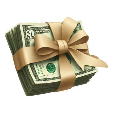 a bundle of money tied with a beige bow sticker