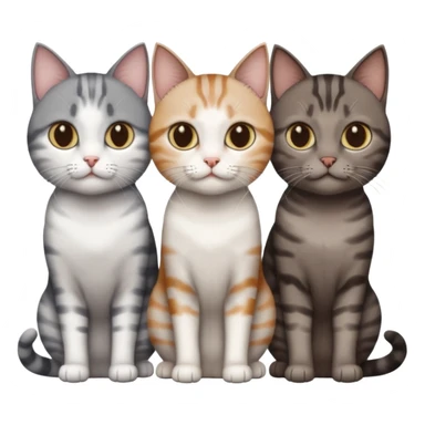 3 different coloured short haired cats including; a dark brown tabby and white cat, and a dark grey and white  sticker