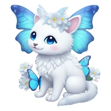 Edgy Cute Cool Kawaii gorgeous sparkly ethereal white fantasy animal with blue eyes sona with flowers and butterflies sticker