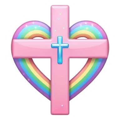 Heart infront of cross, pastel pink and rainbow sparkles  sticker