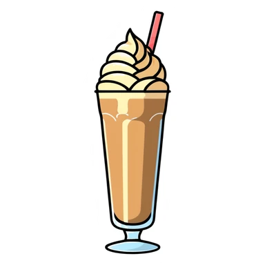 Cold coffee milkshake in a tall glass with ice cream on top sticker