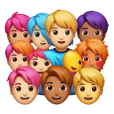 Cinematic Realistic BTS Pop Culture Emoji, featuring a dynamic, energetic portrayal of the acclaimed K-pop group rendered with vibrant textures and energetic, colorful lighting. sticker