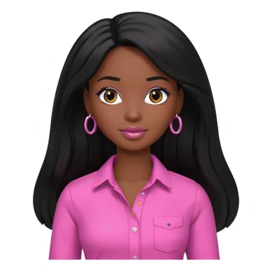 Make skin Darker skin Black barbie, long black  hair, pink  shirt  sticker