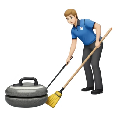 An icon showing a detailed close-up of a curling stone sliding across the ice, with a broom in motion beside it. The background features an indoor stadium with cheering spectators on the stands. Transparent background captures the strategy and focus of curling. sticker