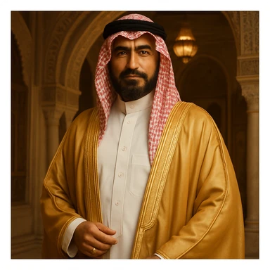 classic rich Arab man, traditional attire, elegant, confident, luxurious details sticker