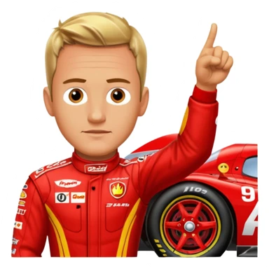 Ralf Schumacher pointing at Lightning McQueen sticker