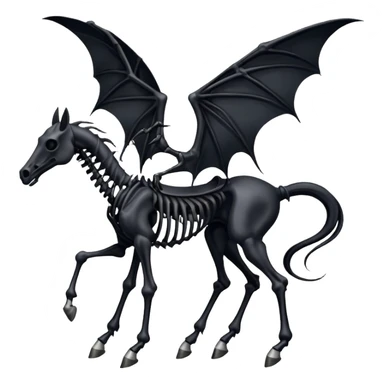 thestral: Winged horses visible only to those who have witnessed death and understand its significance. Can u make it thinner? Like an achal tekkine? Long legs, wings like from a bat, head like a sekeleton horse sticker