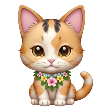 A cute chibi cat with hawaiian pastel flower necklace, posing proudly. sticker