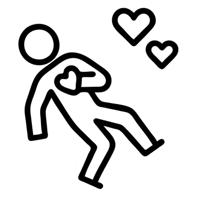 icon of a person in love, hand on chest over heart, about to fall, simple icon style sticker