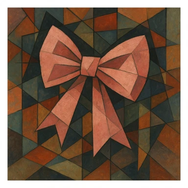 pink gothic bow, cubist abstraction style, geometric shapes, abstract art sticker