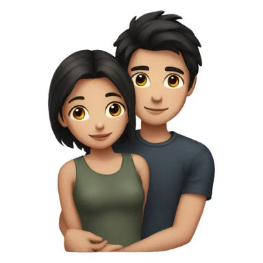 A dark-haired girl and a dark-haired boy cuddling sticker