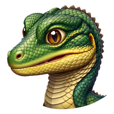 Cinematic Realistic Noble Monitor Lizard Portrait Emoji, Poised and imposing, with a robust, muscular build and a rugged, intricately scaled hide in natural olive and dark brown tones, a sharply defined head with intense, observant eyes, rendered with lifelike detail and authentic texture, high shine, intelligent and formidable, styled with an air of desert authority, focused and attentive, soft glowing outline, capturing the essence of a watchful and confident monitor lizard that appears ready to stride out of the screen with effortless power! sticker