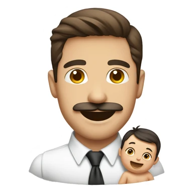 handsome smiling brunette man with mustache holding smiling infant sticker