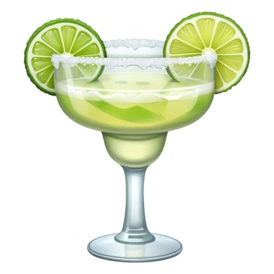 Margarita – glass with salted rim, lime wedge, ice sticker