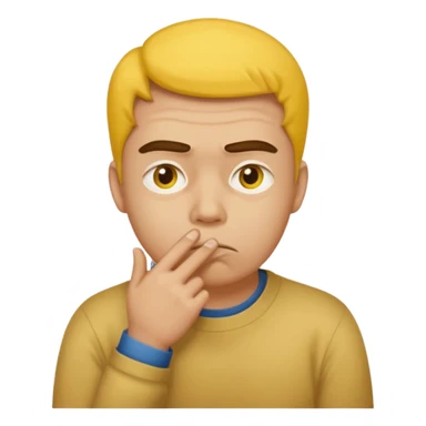 person tipping hand emoji, yellow face, furrowed brow, hand on mouth, thinking expression sticker