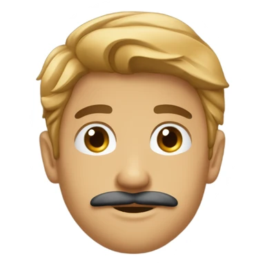 Homme de 20ans, cheveux attachés en queue de cheval, visage ovale, yeux marron, souriant avec une petite moustache  sticker