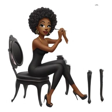 glamorous beautiful black woman sitting at a vanity mirror doing her makeup sticker