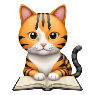 gatita con manchas negras atigradas viendo una libreta anillada sticker