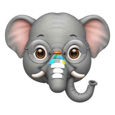 A cheerful elephant wearing round wire-rimmed glasses, with a small mole near the corner of its mouth sticker