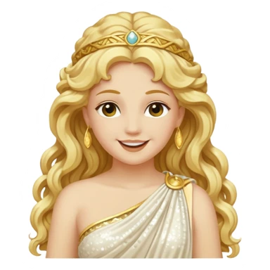 Psyche, Goddess of Soul from Roman Deities with long golden blonde wavy hair, ivory sequin toga sticker