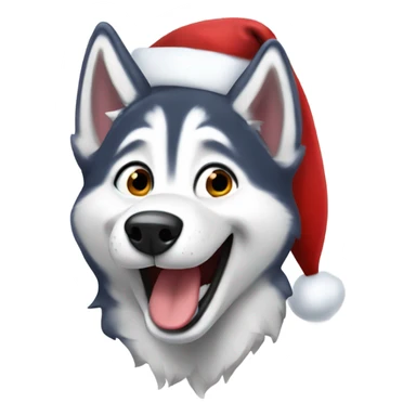 Husky laughing wearing Santa hat sticker