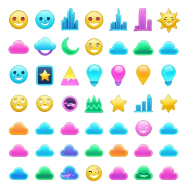 A vibrant collection of different themed emoji packs featuring glowing neon lights, futuristic cityscapes, and cosmic elements, perfect for digital art enthusiasts. sticker