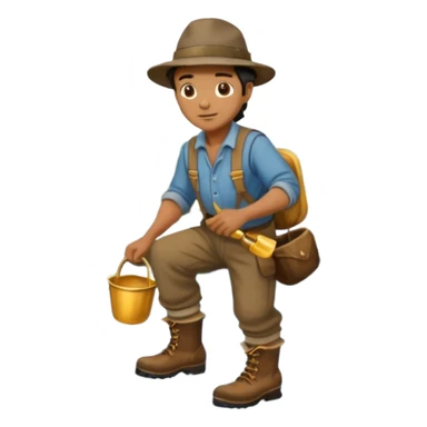 create a gold miner panning for gold near a stream sticker