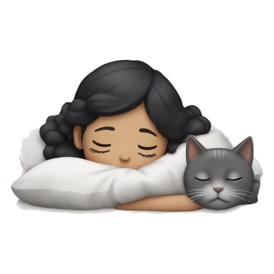 black hair white girl sleeping with a gray cat sticker