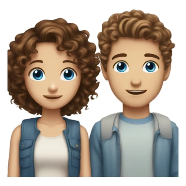 In love brown curly hair blue eyes girl and brown hair boy with blue eyes sticker